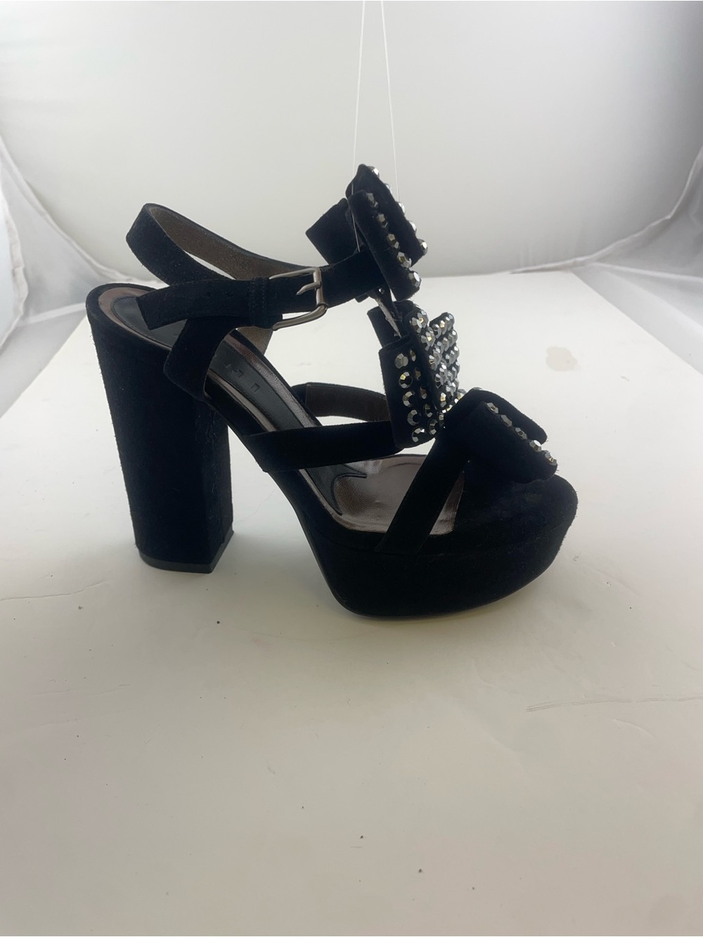 Marni Black Suede Gem-Studded Block Heel Sandals - Picture 2 of 5